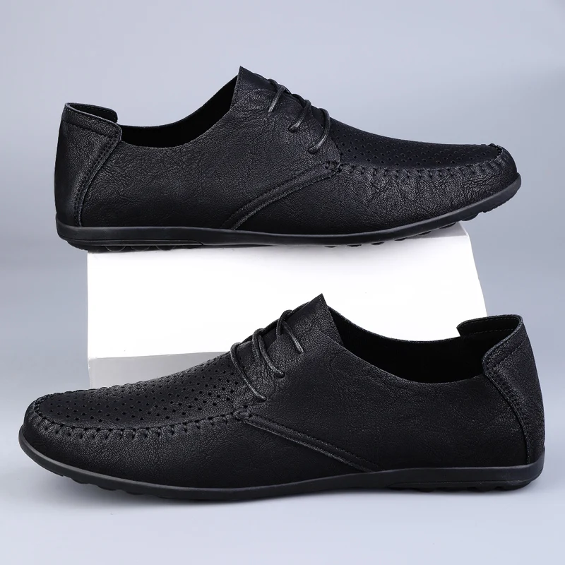 Leather Men Breathable Driving Shoes Fashion Luxury Brands Formal Men Loafers Moccasins Italian Male Shoes Black Plus Size 38-47