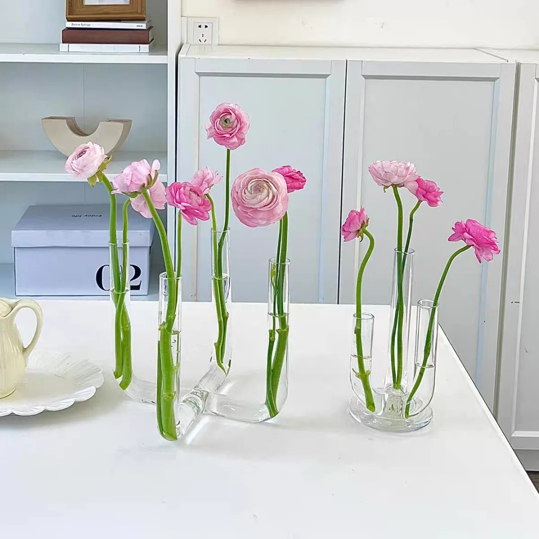 

1PC creative simple elbow test tube small diameter glass vase living room hydroponic flower ornaments flower arranging device