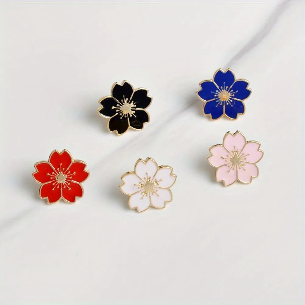 5pcs Exquisite and Novel Cherry Blossom Emblem Brooches, Collar Pins, Suitable for School Bags, jackets and Hat Decorations