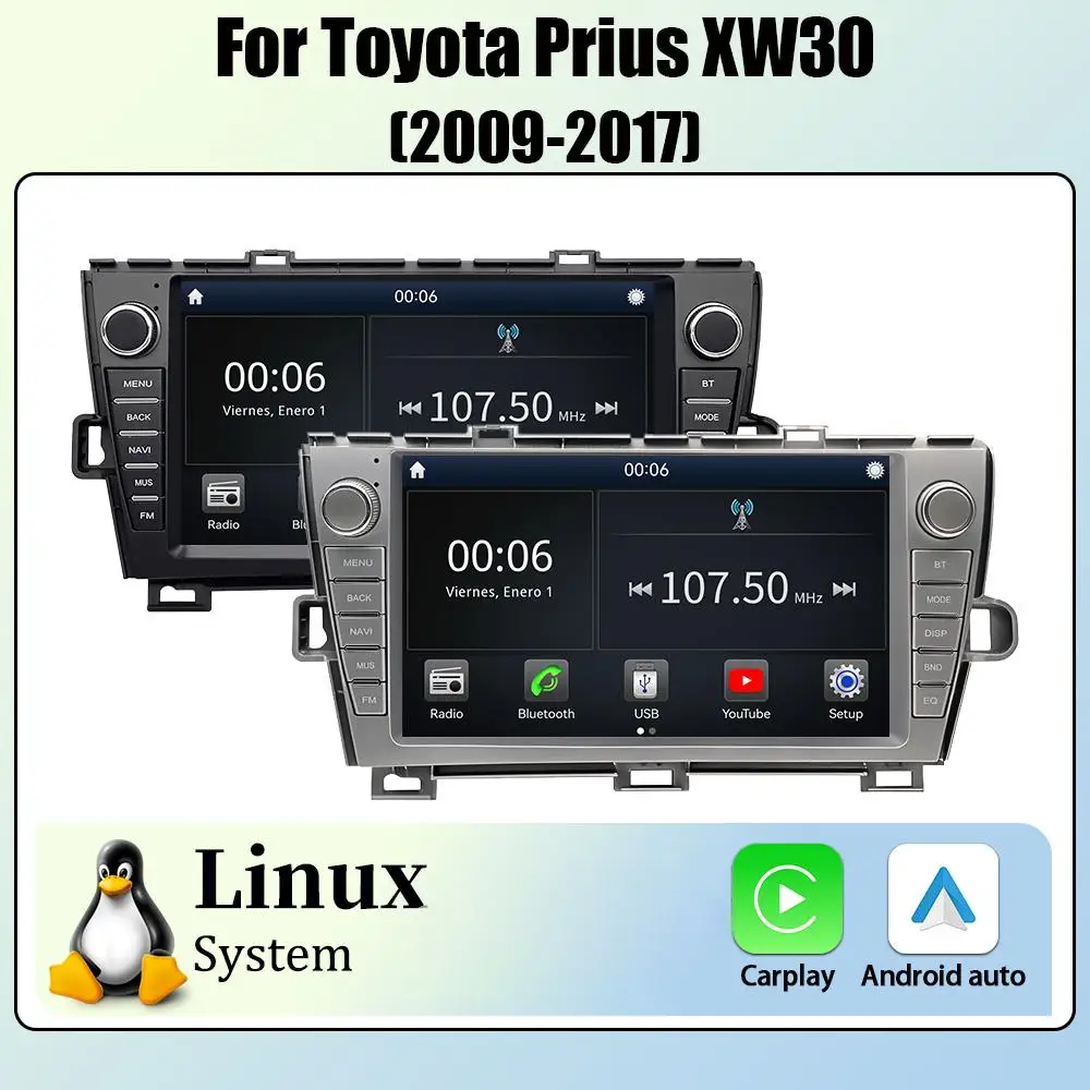 Linux System For Toyota Prius XW30 9' (09-17) Car Player With CarPlay & Auto Navigation YouTube Wireless Multimedia Video Player