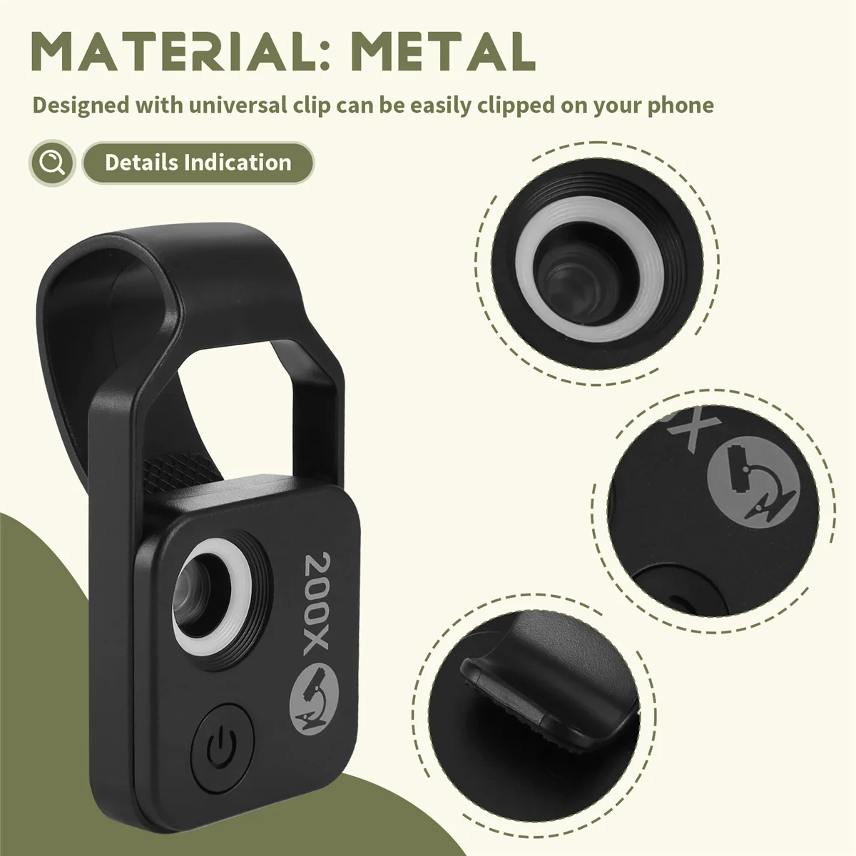 microscope200X Cell Phone Microscope Accessory with Window MicroscopePortable Mini Digital Microscope with LED Light/Universal