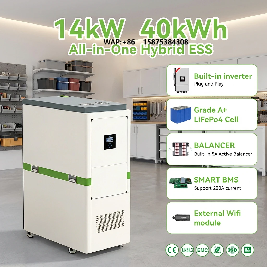 JApower Solar Battery Lithium All in One 14kVA 40kWh Solar Energy Storage System with Hybrid Inverter for Home Backup Power Use