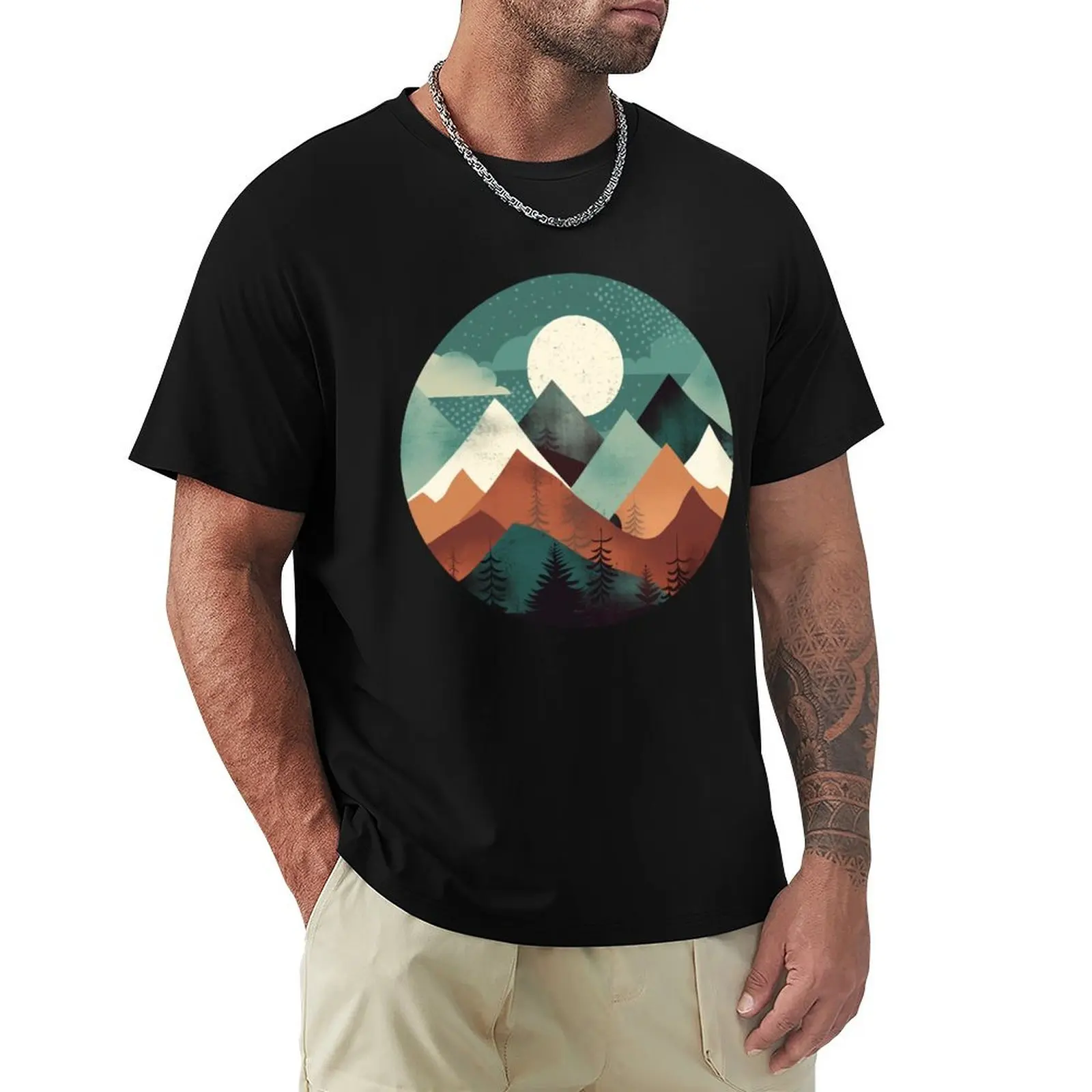 

Mountains and Forest Cute Sports and Camping Design T-Shirt Breathable Sportswear T-Shirt for Men