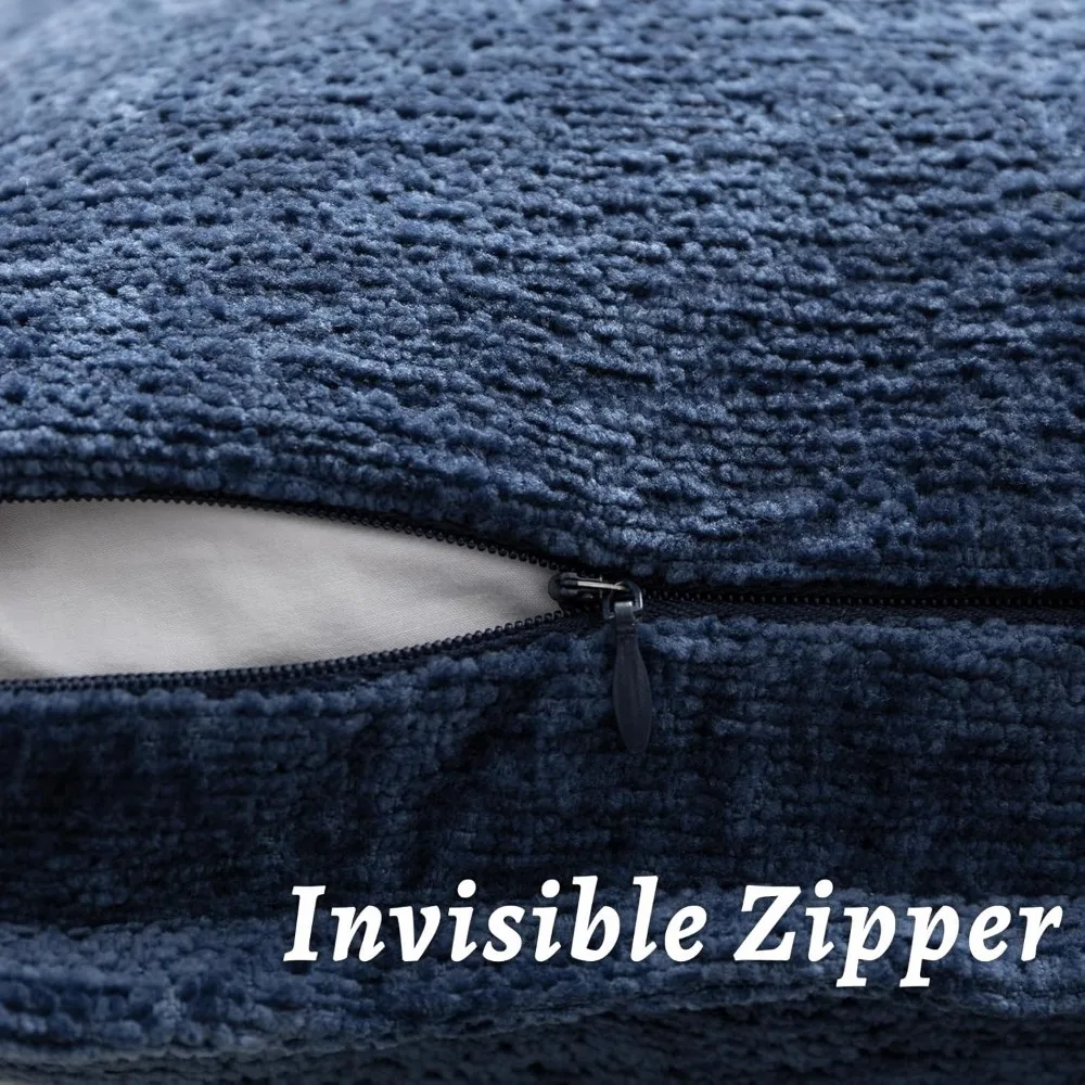 مجموعة من أغطية وسائد رمي الشنيل باللون الأزرق الداكن، مقاس 26 × 26 بوصة، أغطية وسائد مربعة صلبة ناعمة #3