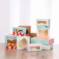 10pcs 6 Cavities Baking Packing Box Transparent Window Gift Cardboard Paper Pastry Cases Christmas Package Box For Swiss Roll