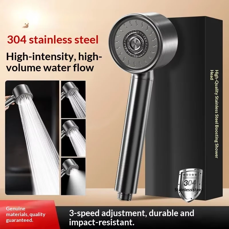 304 Stainless Steel High Pressure Filter Shower Head 3-Speed Large Flow Showerhead Shatter-Resistant Detachable for Bathroom
