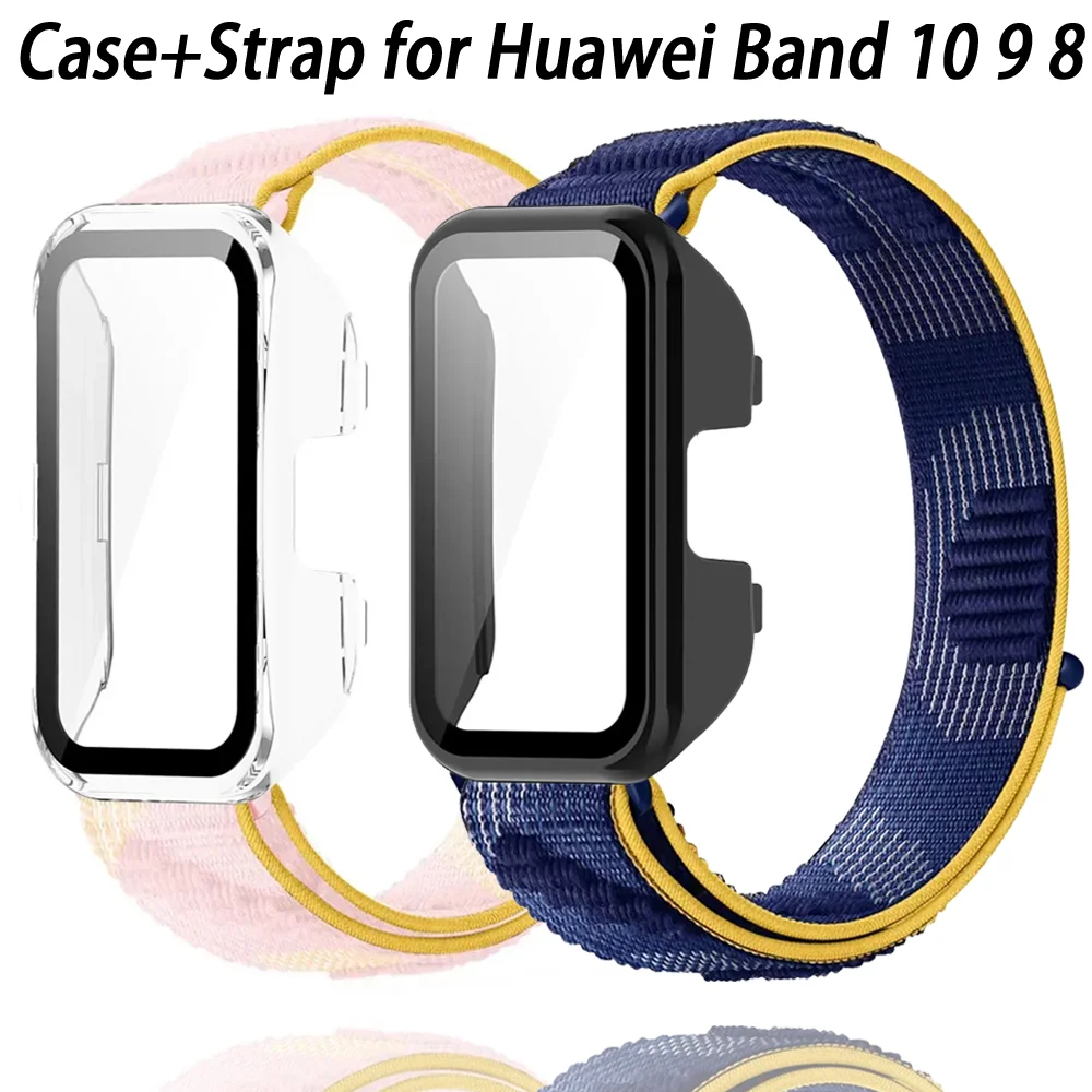 PC-Gehäuse + offizielles Nylonband für Huawei Band 10, Bildschirmglas, sturzsicheres Schutzband für Huawei Band 9 8 Correa-Abdeckung