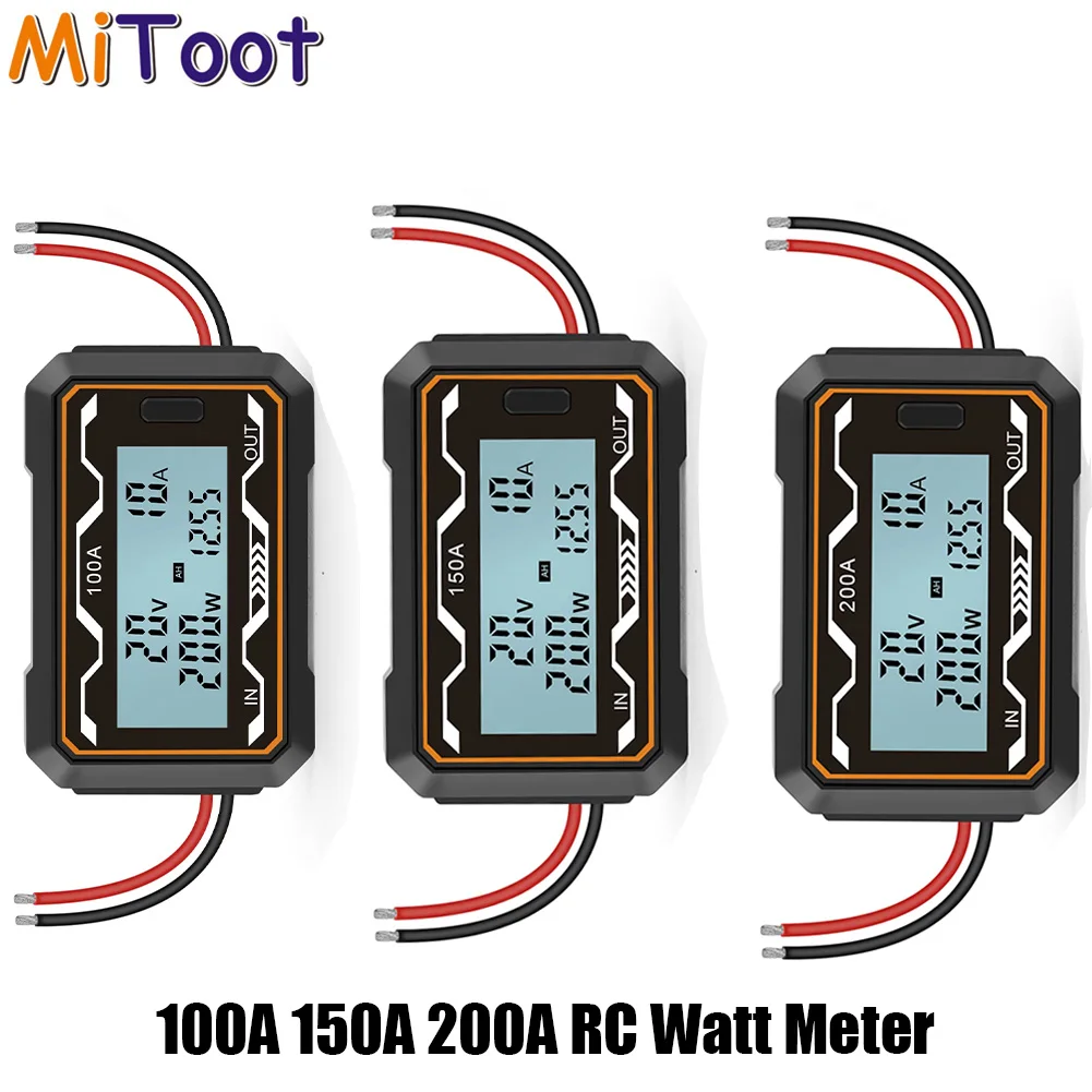 100A 150A 200A RC Watt Meter Digital DC 0-60V Voltmeter Ammeter High Precision LCD Backlight Battery Voltage Current Power Teste