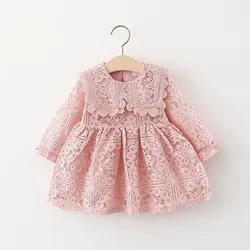 Ropa de primavera para niñas recién nacidas, ropa exterior, vestido de encaje hueco para bebés, ropa de tela para niñas, vestidos de fiesta de princesa de cumpleaños de 1 año