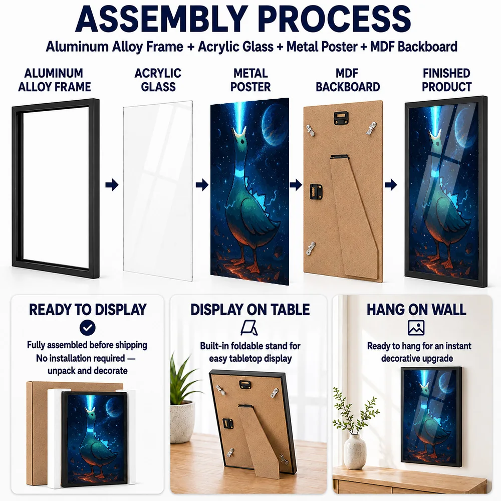 Cosmic Duckzilla Metal Poster With Aluminum Alloy Frame Personalized Photo Astronomical Wonder Style Wall Art For Science Room