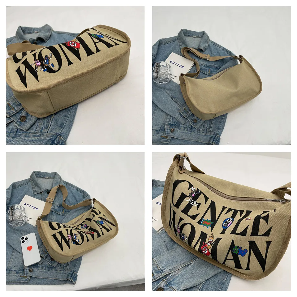 Women Canvas Messenger Bags Female Crossbody Bags Solid Shoulder Bag Fashion Casual Designer Female Handbag Large Capacity Tote