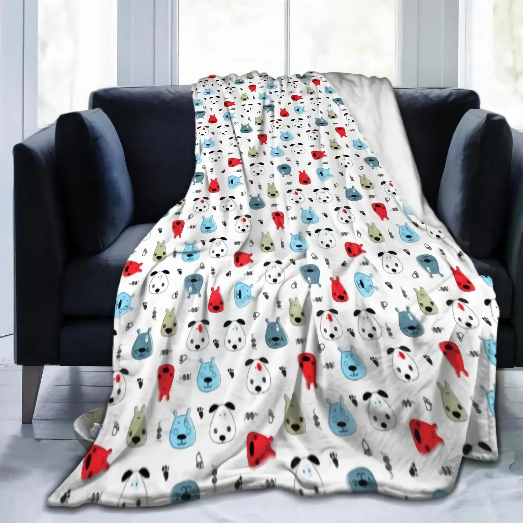 Aesthetic Dogs Head Cartoon Puppy Pet Art Throw Blanket Fleece Blanket Flannel Collection Home Decor Sherpa Blanket for Bed Sofa