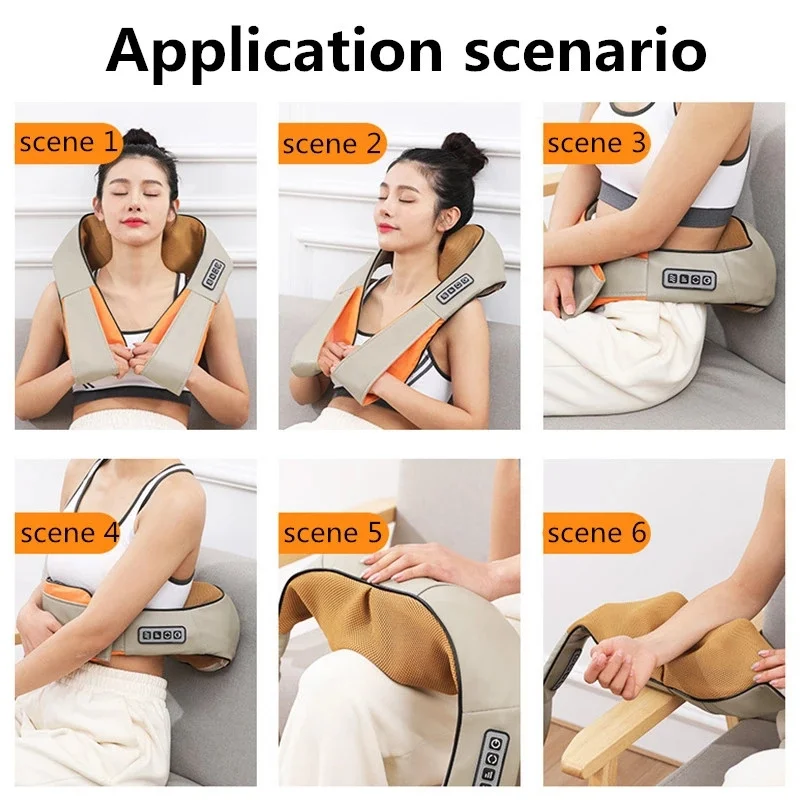 U Shape Electrical Shiatsu Massage Shawl Back Neck Shoulder Body Massager Device Infrared Heated Kneading Car/Home Massage Shawl