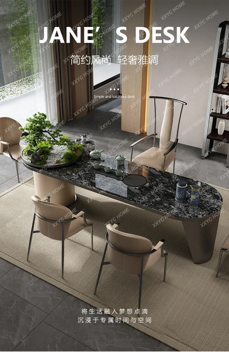 

Легкая роскошная каменная тарелка, чайный столик, современный простой набор столов и стульев для домашнего офиса, вилла High Sense, кунг-фу, чайный столик для заваривания чая