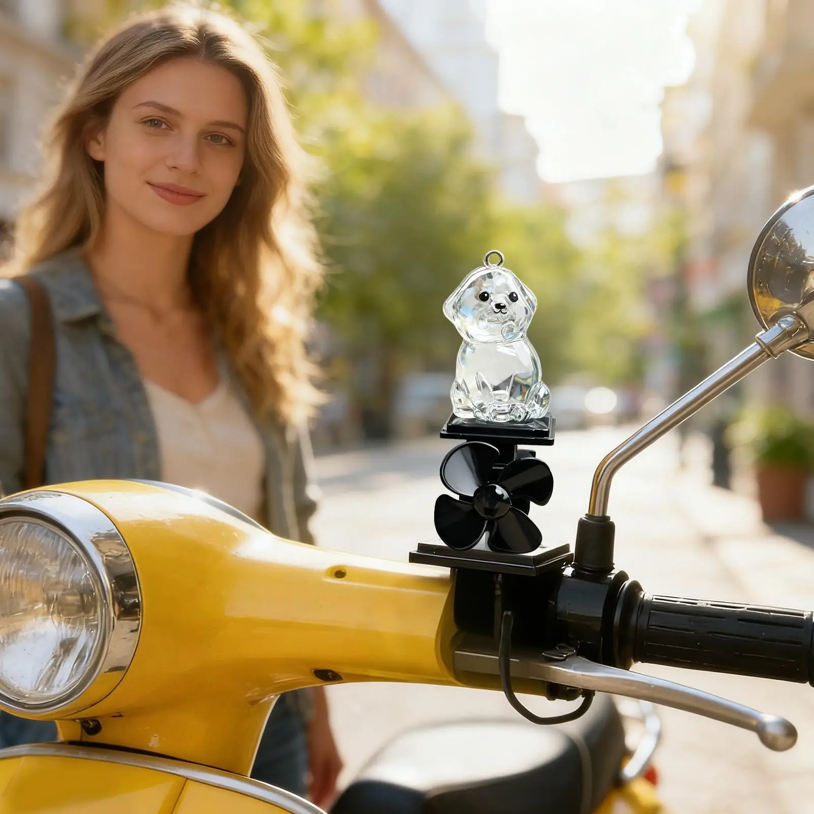 Dog Statue Motorcycle Sculpture With LED Light Wind Powered Small Animal Figurines For Motorcycle Handlebar Outdoor Cycling