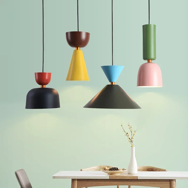 Nordic Macaron Pendant Lights Modern Aluminum Industrial Decorative Bedside Living Dining Room Study LED Chandeliers Fixture