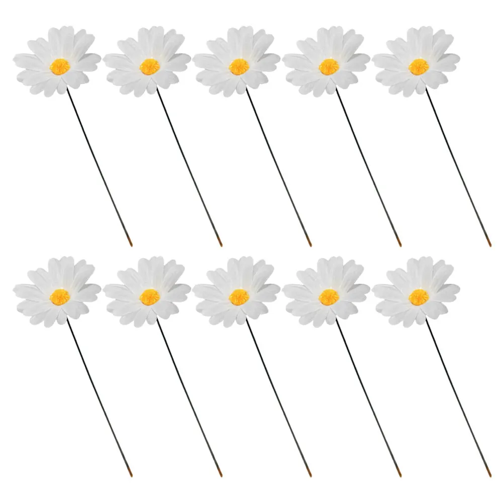 

10pcs Flower Garden Stakes Decorative Silk Flowers Yard Lawn Outdoor Gardening Small Stake Ornaments Stakes