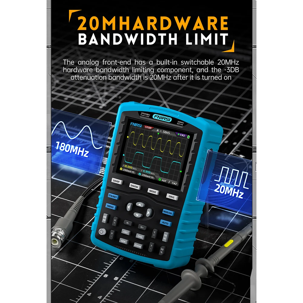 Handheld Fluorescence Digital Oscilloscope, Analog bandwidth, Dual Channel, 180MHz, 2 in 1