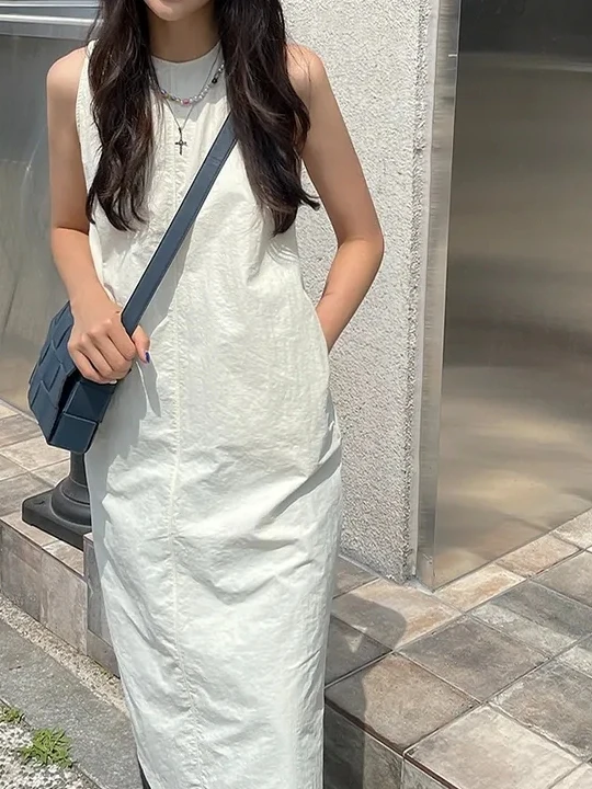 

Летнее простое платье в корейском стиле с открытой спиной и поясом, женское модное свободное универсальное платье-жилет без рукавов