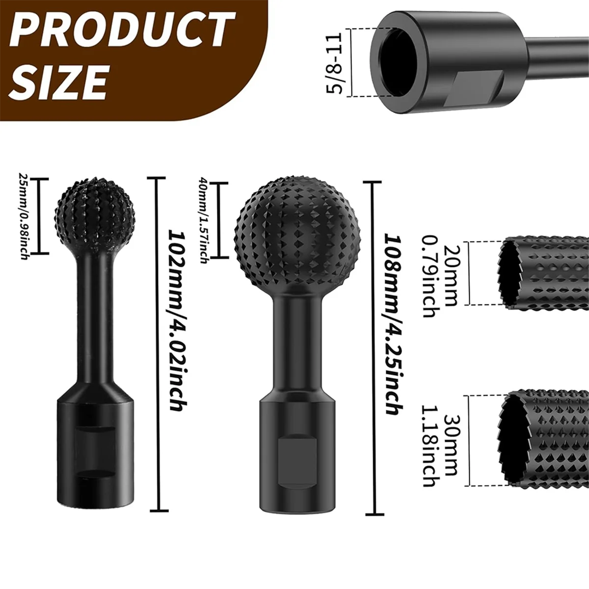 A002 4Pcs Ball Grinding Head Ball Gouge Angle Grinder Attachment Sphere Rotary Burr with 5/8-11 Threads