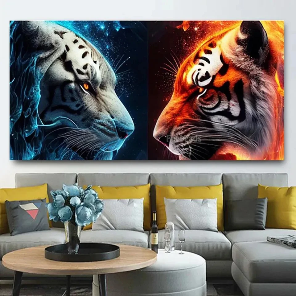 Full Diamond Mosaic Large Ice Fire Abstract Tiger 5D Diamond Painting New 2023 Rhinestone Pictures Embroidery Home Decor