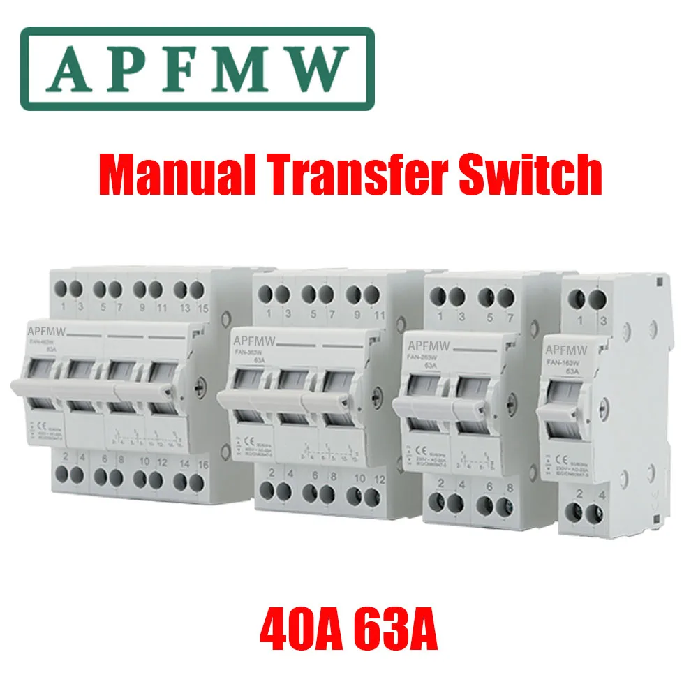 APFMW 40A 63A MTS Dual Power Manual Transfer Isolating Switch Interlock Circuit Breaker 1P 2P 3P 4P 230V Changeover Switch