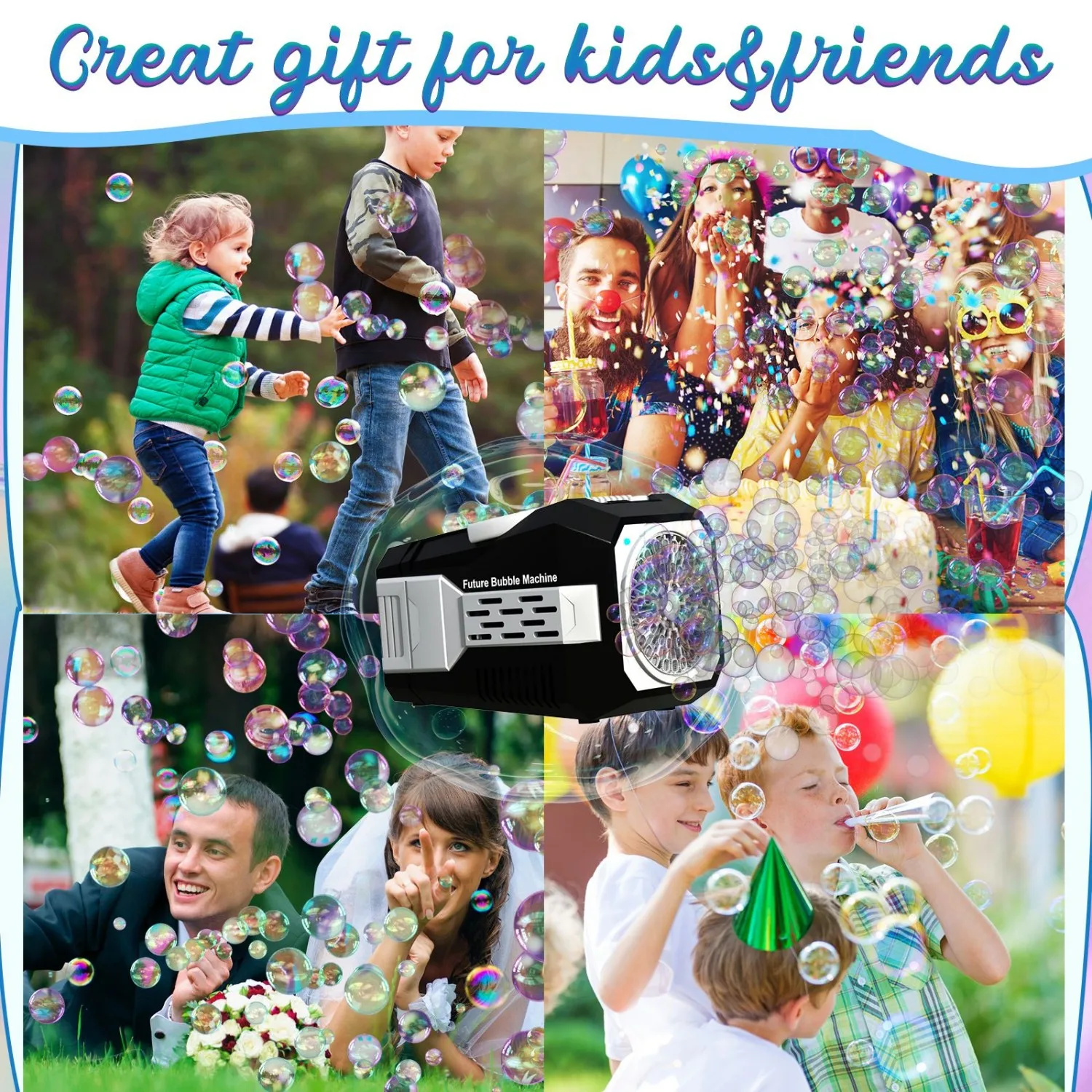 Automatic Bubble Machine | Fast-Blowing 20000+ Bubbles/Min | Plug-in/Battery Powered | 10X Solution for Birthday Parties & Nurse