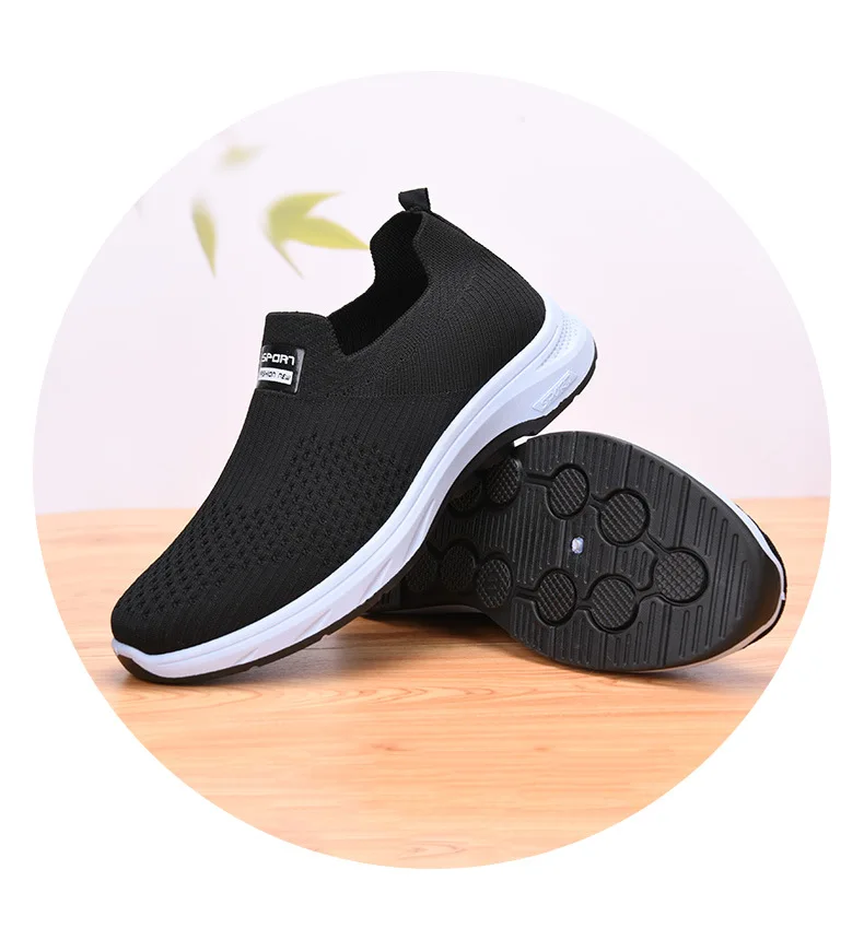 Herren-Strick-Slipper, atmungsaktives, fliegendes Gewebe-Obermaterial, dicke, rutschfeste Sohle, bequeme Freizeitschuhe zum Gehen – Detail 20