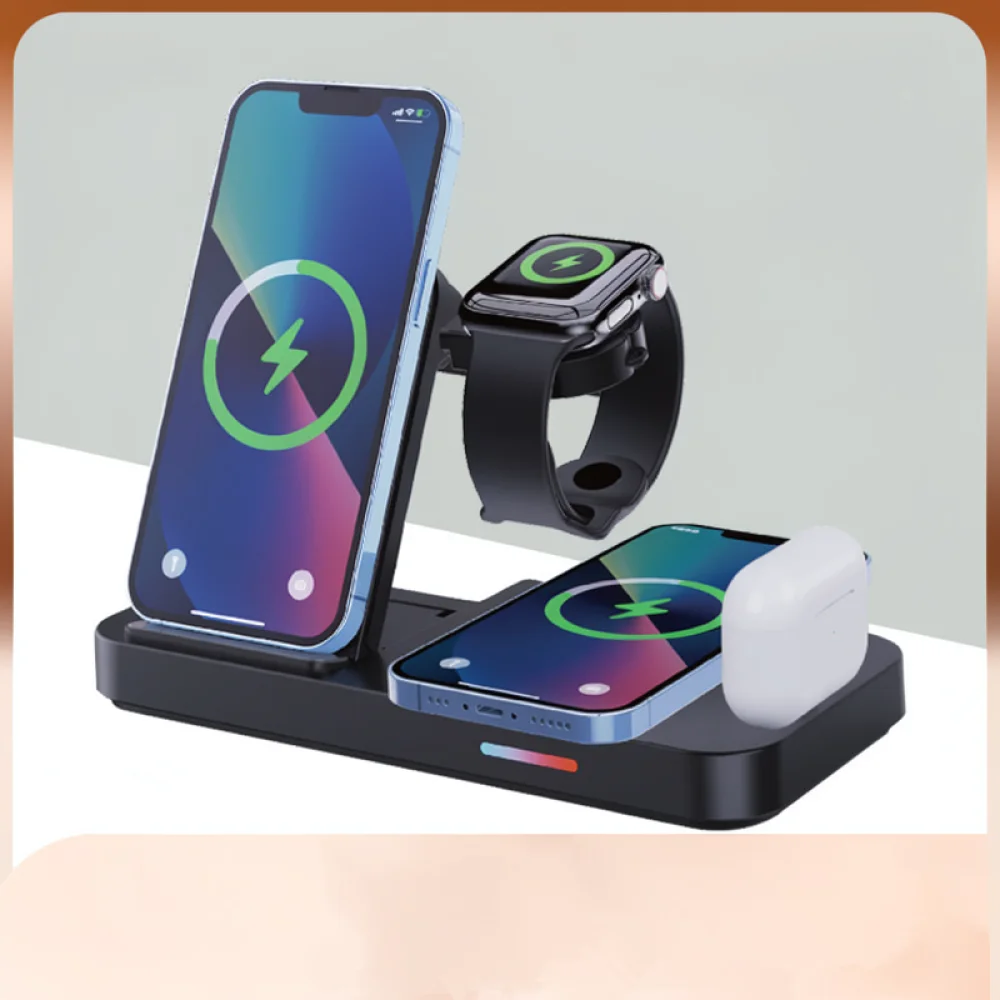 Fast Wireless Charger Station 4 In 1 Docking Base For Apple Samsung Phone Earphones Desktop Power Adapter Stand