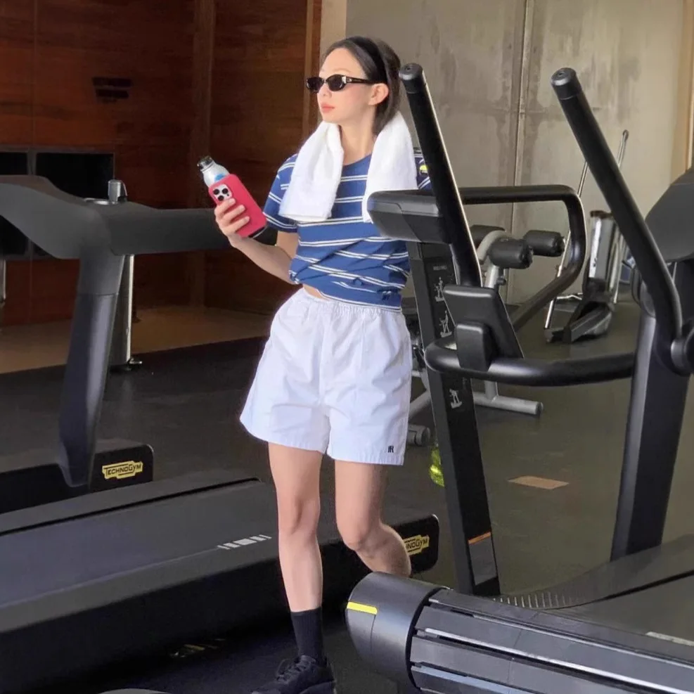 

Синяя полоска ort Sve White Женская летняя футболка с вышивкой Thi Хлопковая трикотажная футболка Улюбление блогеров