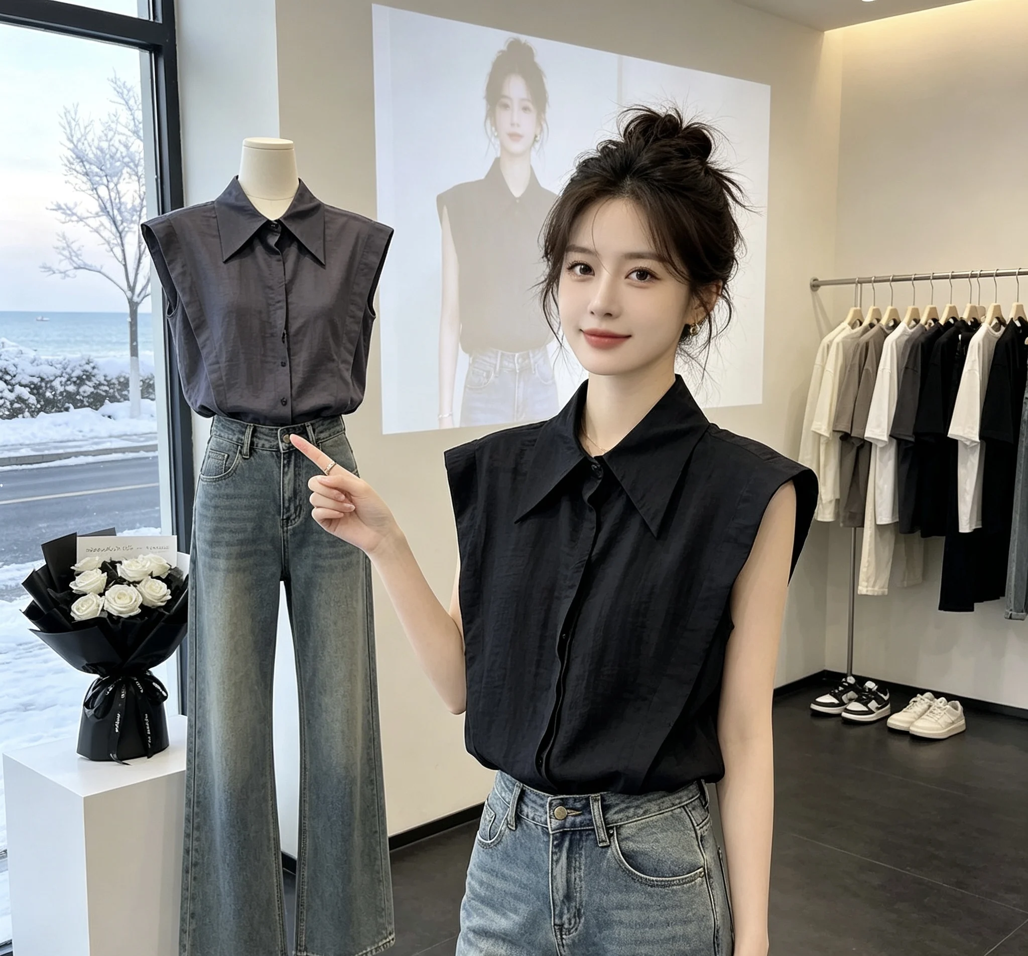 

Elegant Neck Chiffon Vest Lightweight Breathable Sleeveless Summer Shirt for Women Commute Design Thin Style Female Shirt