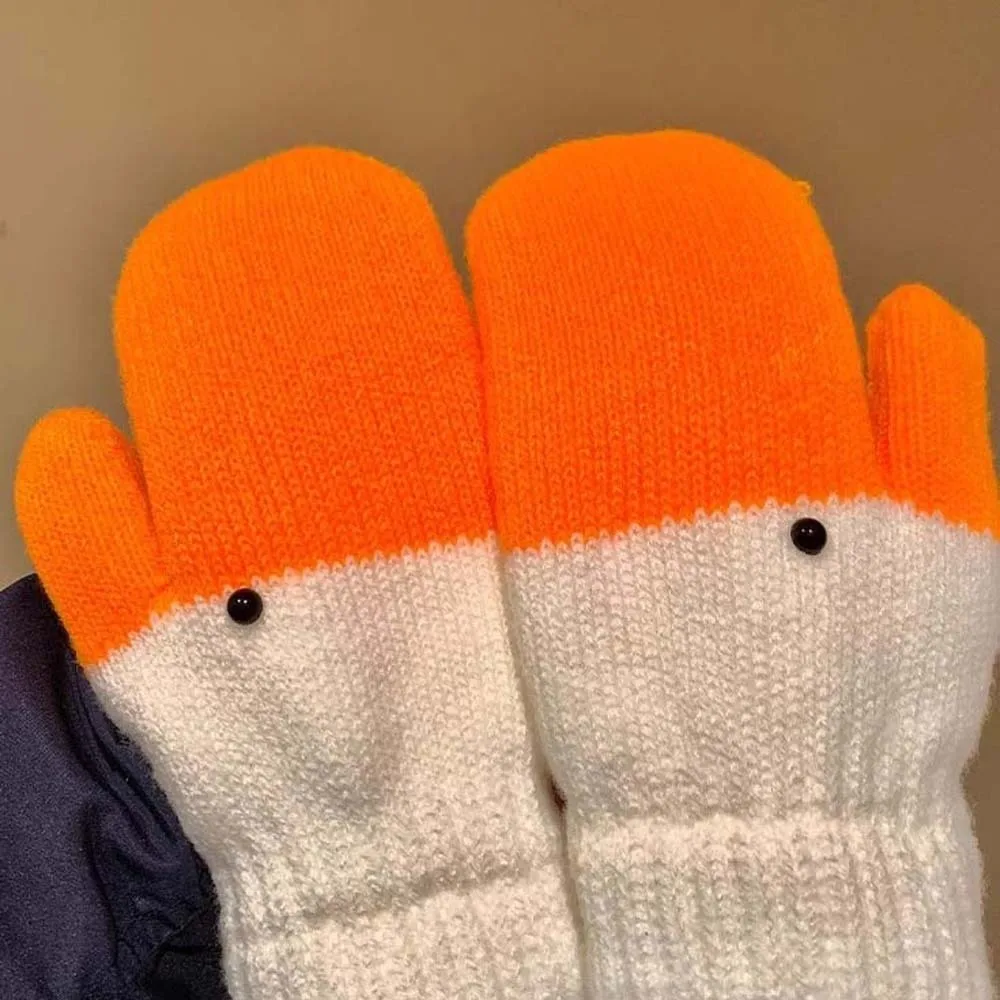 لطيف البرتقال الكرتون أوزة قفازات يندبروف البوليستر الشتاء قفازات محبوكة دفئا سميكة مكافحة البرد القفازات في الهواء الطلق #2