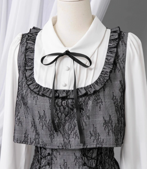 Robe en dentelle pour filles, nouvelle collection automne hiver, polyvalente, douce, chemise épissure, faux deux pièces, frais, taille haute, Slim, manches longues