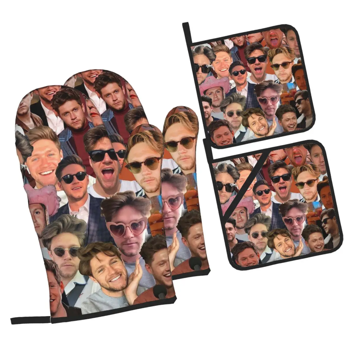 NiallHoran Photo Collage Oven Mitts and Pot Holder Sets of 4 for Baking Kitchen Cooking BBQ Resistant Non-Slip Gloves