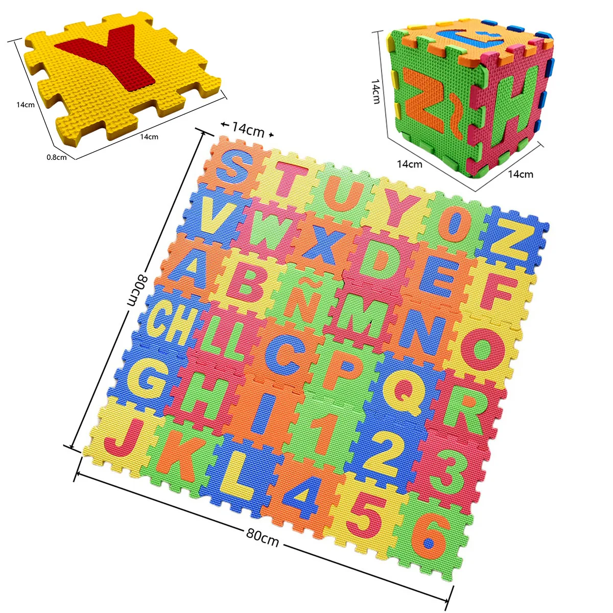 Mini tapis de sol en mousse EVA pour enfants, lettres et chiffres de l'alphabet espagnol, tapis doux pour bébé, Puzzle 3D, jouets éducatifs pour enfants, 36 pièces/ensemble 14cm, grand