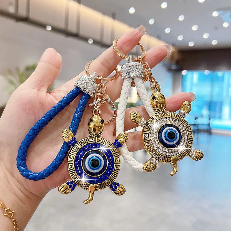 Creative Devil's Eye Turtle Keychain Fashion Exquisite Blue Eyes Car Keychain Circle Niche Design Bag Pendant Accessories