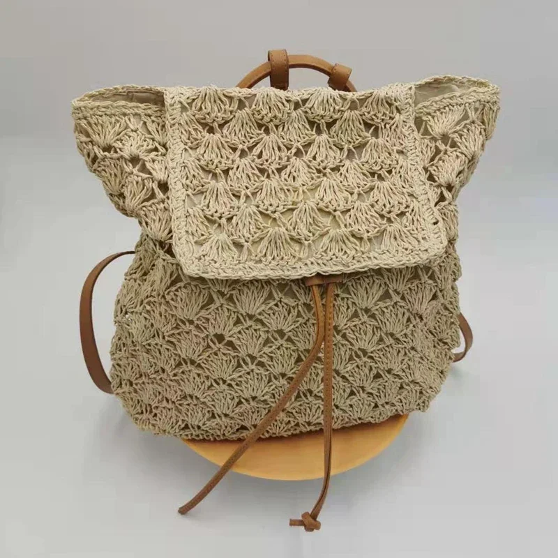 Bolso de paja de tejido creativo bohemio para mujer, mochilas femeninas de mimbre hechas a mano