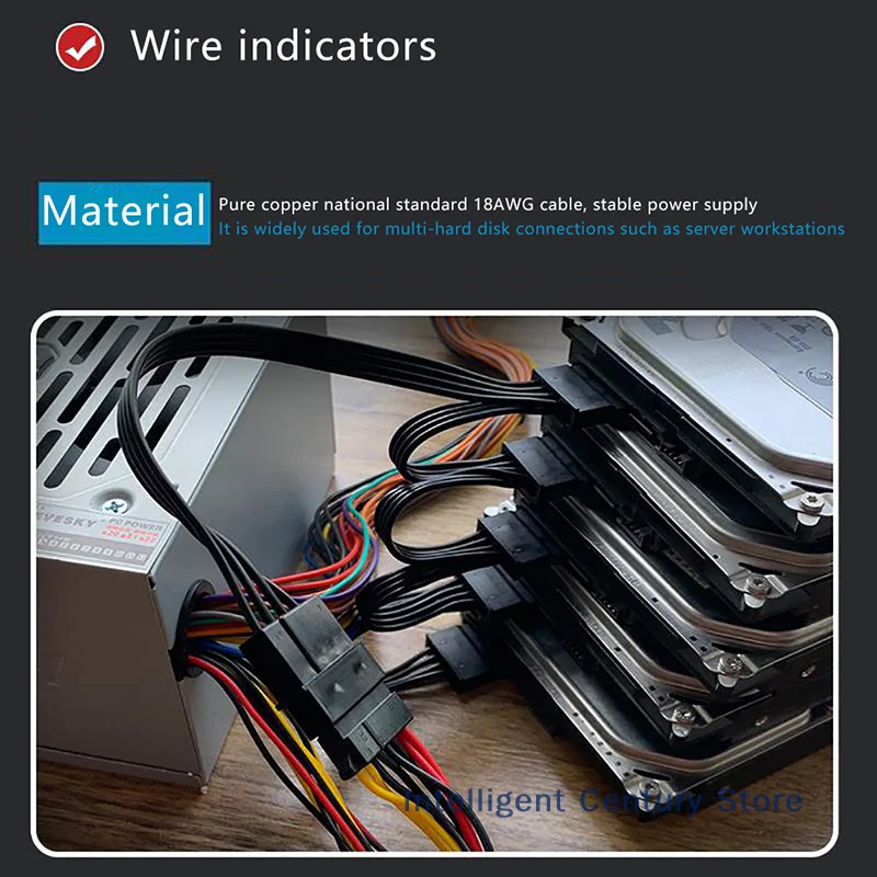 

ALi/4Pin 1 Male To 3/4/5/6 Female Splitter Adapter SATA Power Hard Disk Extension Hard Drive Cable