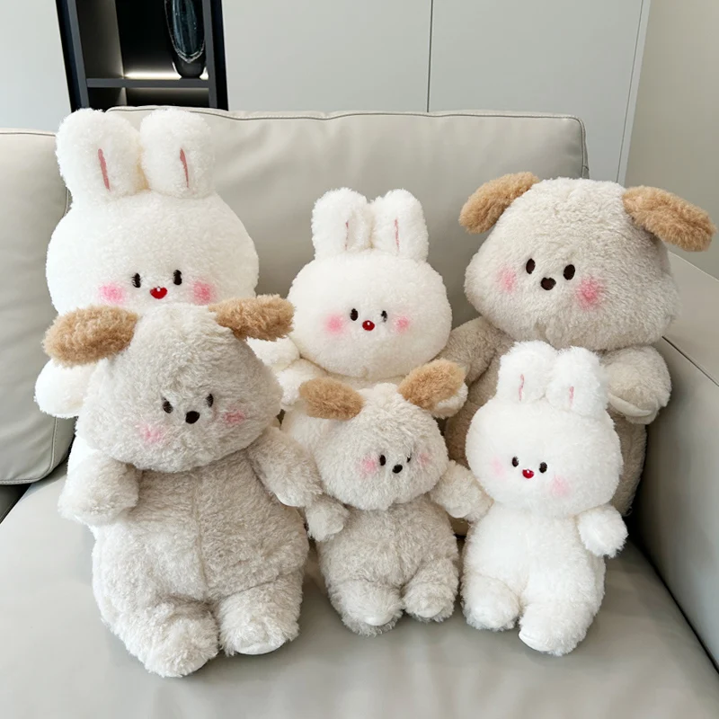 Cute Cartoon Fluffy Bunny Puppy Plush Toy Kawaii Stuffed Animals Dog Rabbit Plushies Doll Anime Soft Kids Girls Toys Room Decor