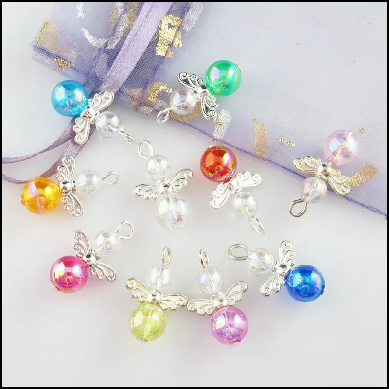 Fashion 20Pcs Mixed Dazzling Ball Beads Angel Acrylic Plastic Charms Pendants 14x21mm