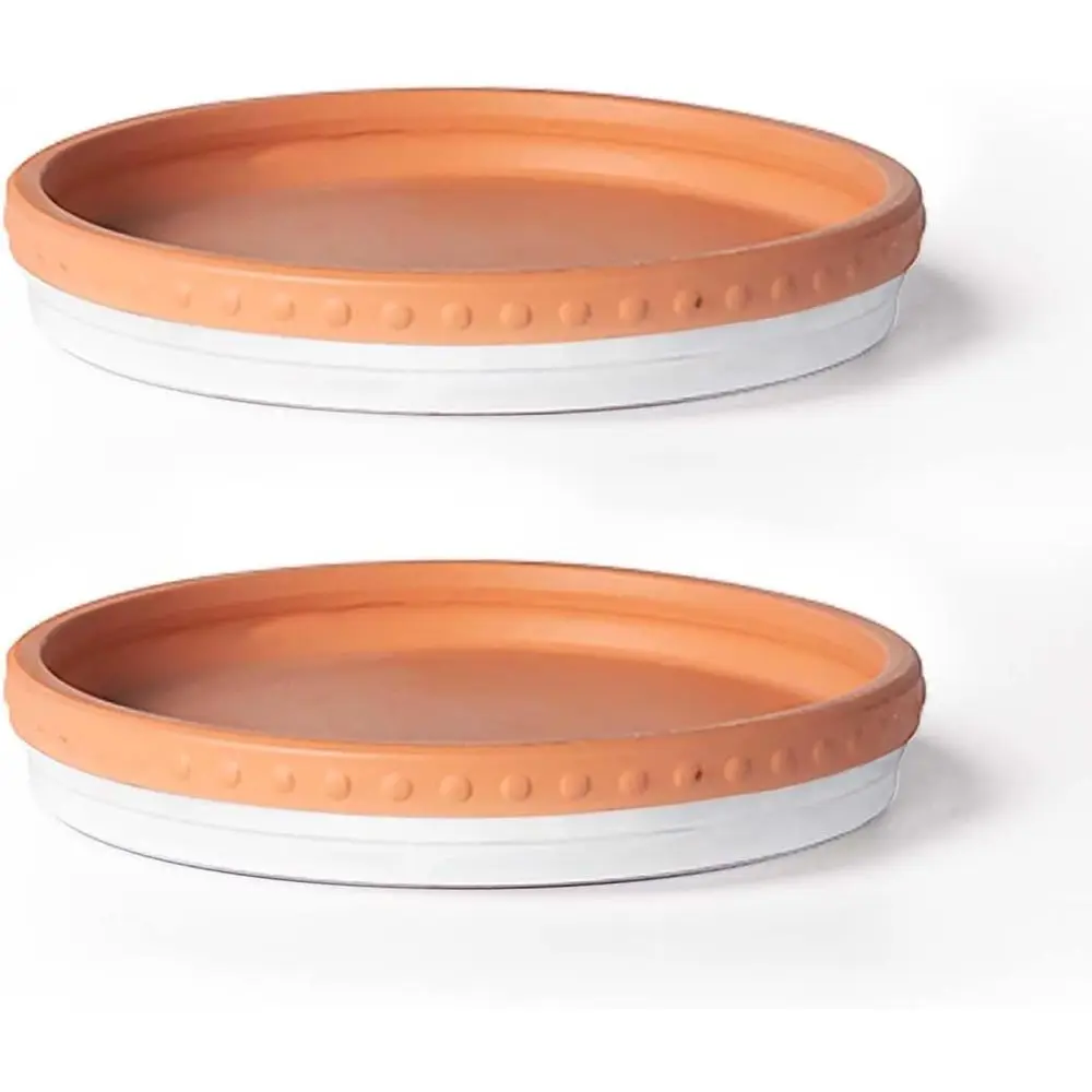 8-inch Round Terracotta Plant Saucer, Premium Quality, Set of 2 (White/Terracotta)