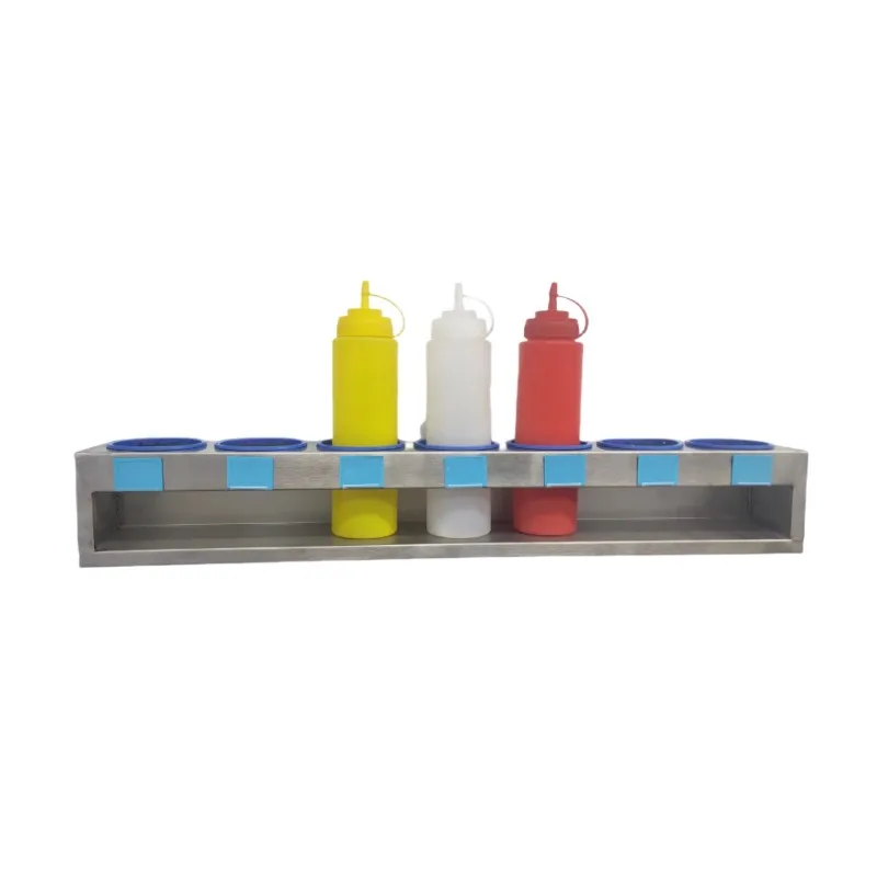

Hotel catering car Snack car Stainless steel squeezed sauce bottle storage rack Inverted round dressing bottle Salad bottle stor