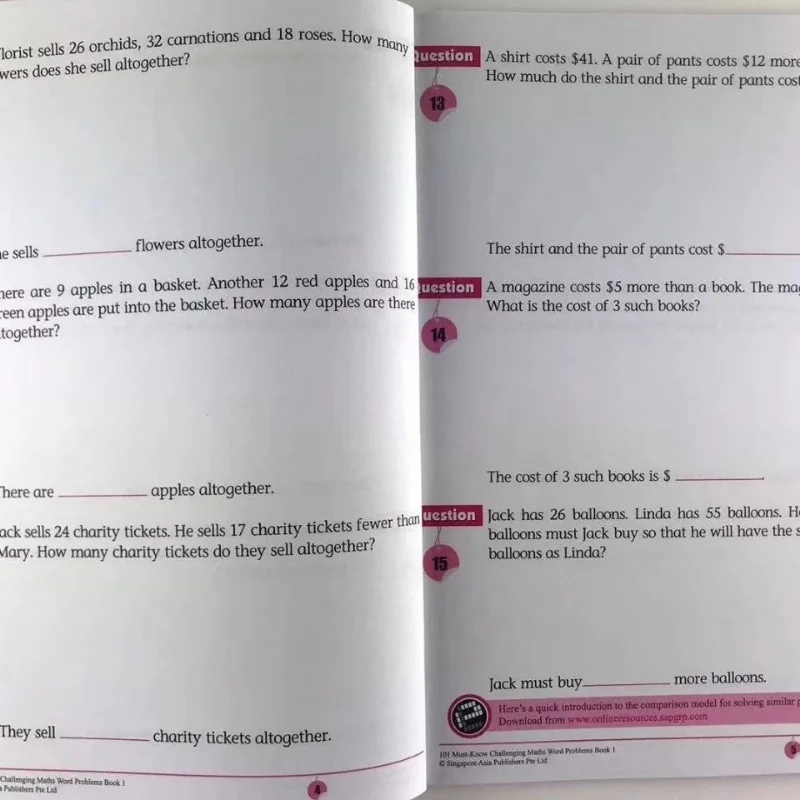 Imagem -06 - Prática de Matemática Inglês Livro Desafiando Livro de Matemática Problemas de Palavras Singapore Primary School Grade 16 101 Livros por Conjunto