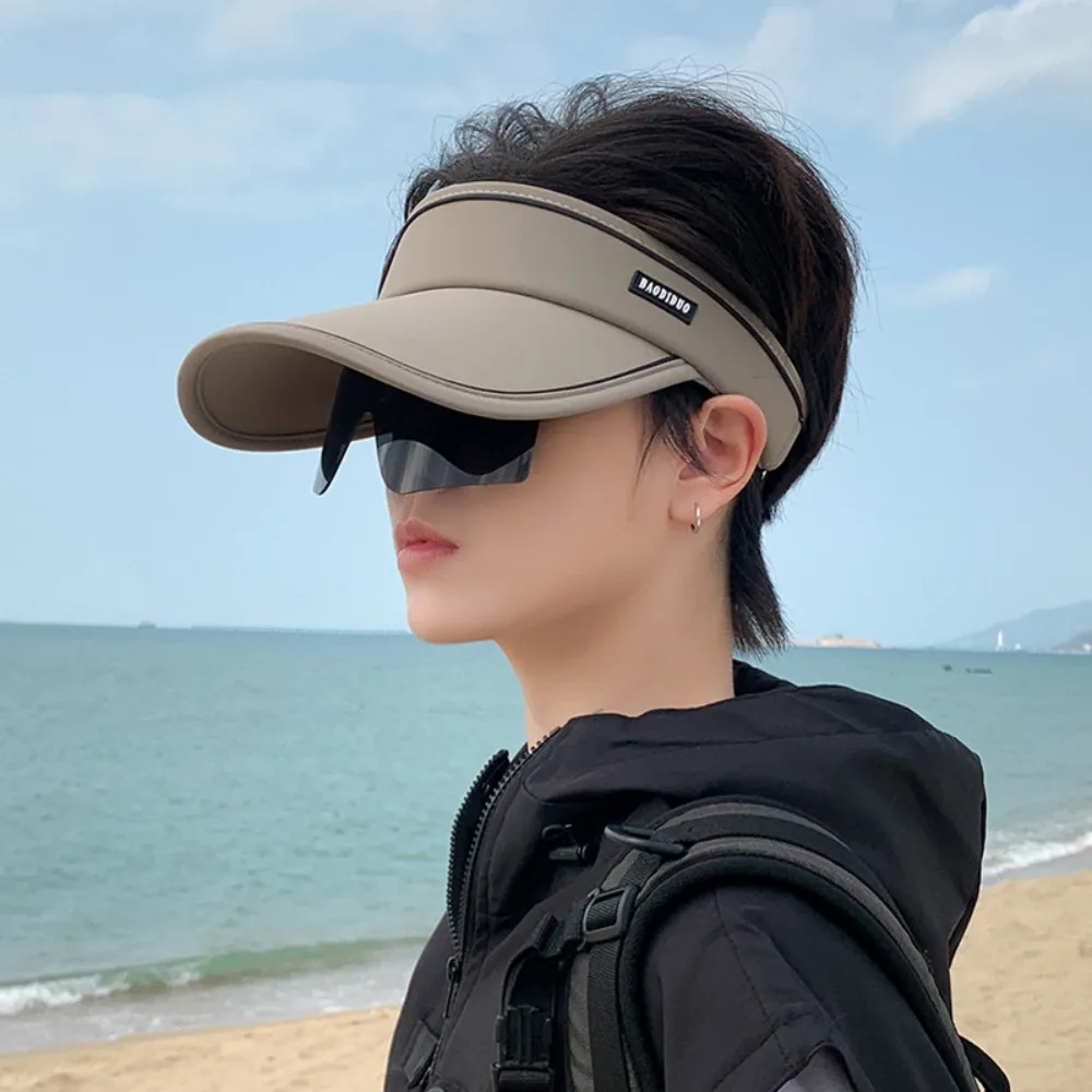 

Summer Breathable Sun Hat with Sunglass Sun Protection Adjustable Empty Top Cap Big Brim Topless Sport Hat Cycling Climbing