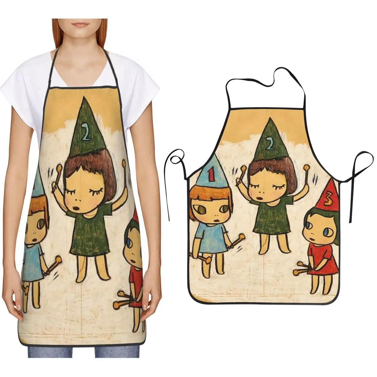 

Funny Yoshitomo Nara Aprons Chef Cooking Cuisine Tablier Bib Kitchen Cleaning Pinafore for Women Men Painting