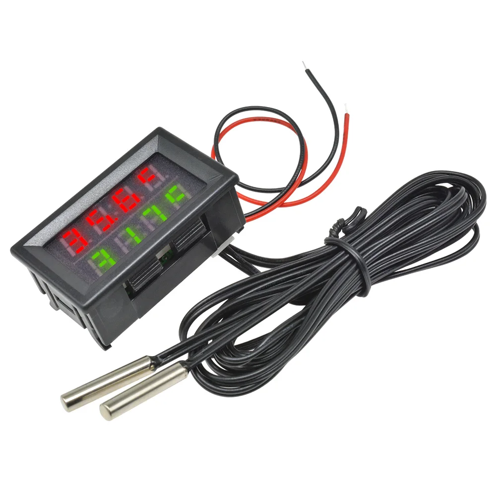 DC 4V-28V LED Four-digit Dual Display Digital Thermometer Temperature Sensor Tester With Dual NTC Waterproof Metal Probe