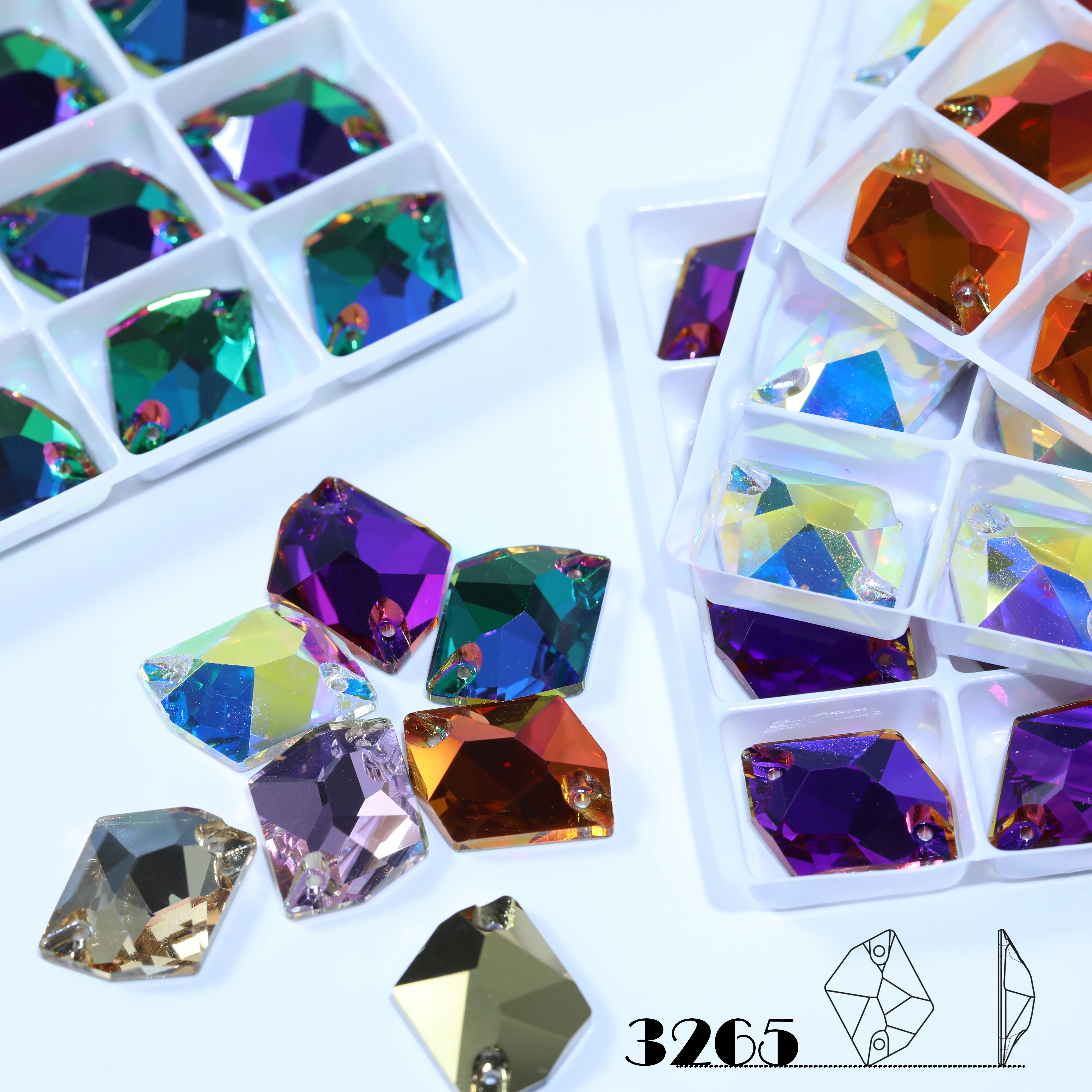 Glänzend weiße, beschichtete Cosmic-Aufnähsteine 3265 Bling-Strasssteine Premium-Glaskristall DIY-Zubehör für Taschen, Schuhe, Handyhüllen, Kleidung – Detail 1