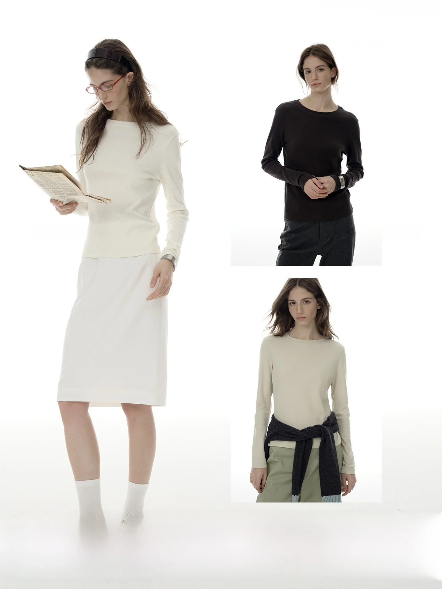 

Strong Twist Cotton Basic Long Sve Silk Simulation round Ne T-irt Women's Spring Autumn Fit Base irt Daily Wear Ladi...