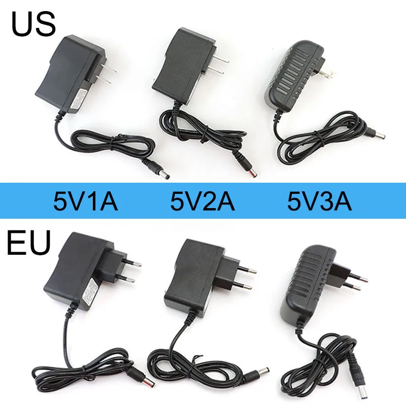 AC 110V 240V to DC 5V 1A 2A 3A 5.5x2.5mm Power Supply Adapter Charger 1000ma 2000ma 3000ma Converter for Strip Light