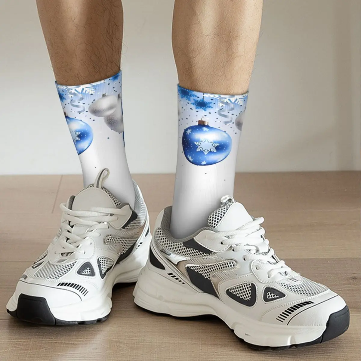 Retro Blue Christmas Magic Basketball Socks Polyester Crew Socks for Women Men Non-slip